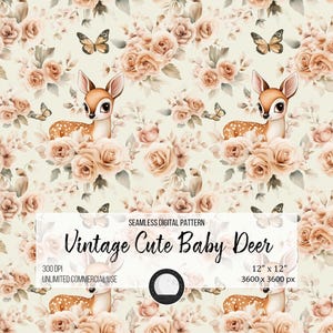 Cute baby Deer & Butterfly Seamless Pattern | Fancy Floral Love Design for Sublimation, Nursery Decor, Scrapbook and Fabric Printing