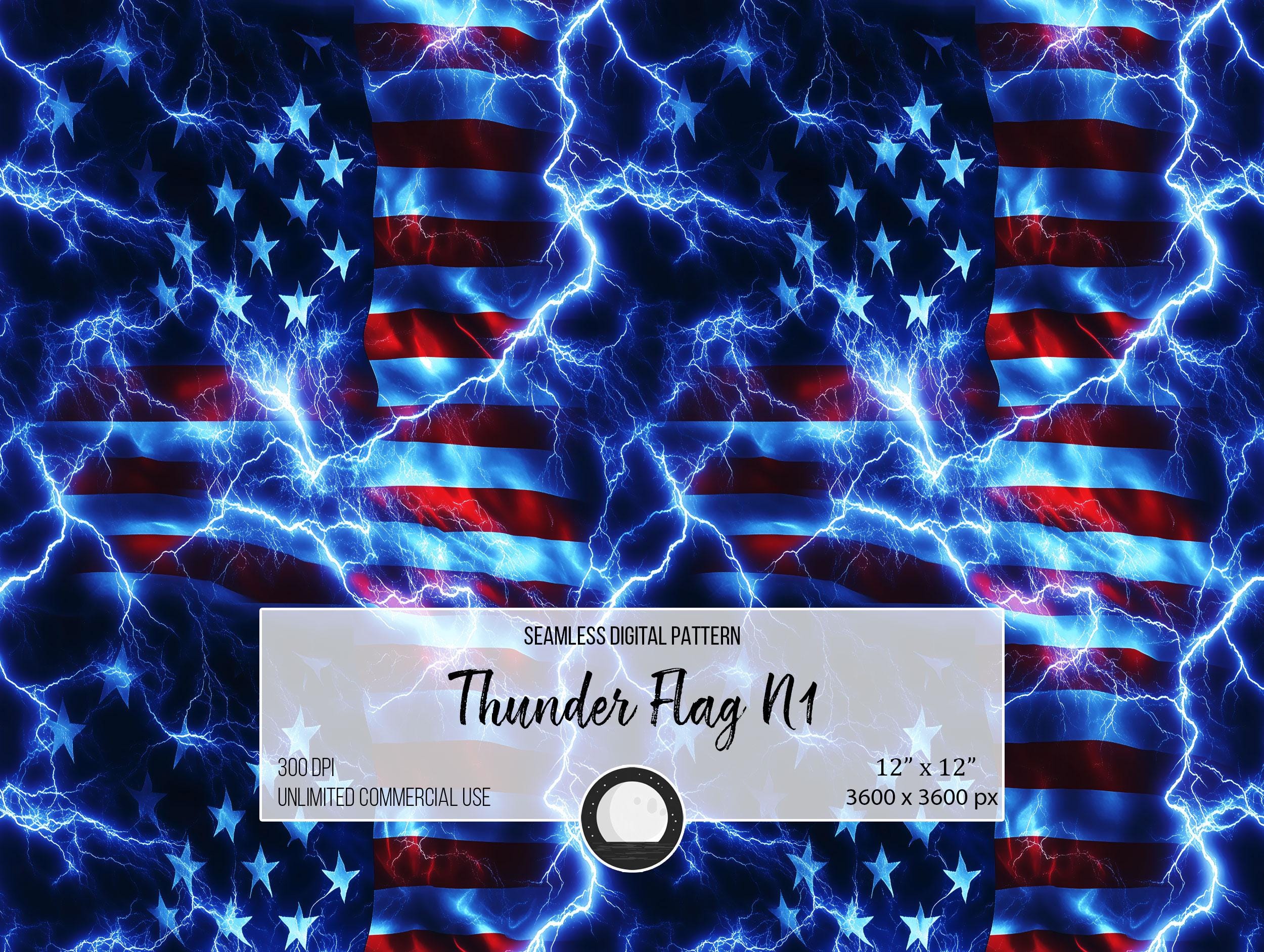 Thunder Flag Seamless Pattern | Electric USA Flag Digital Print | Patriotic Lightning Background
