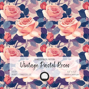 Vintage Pastel Roses Seamless Pattern | Soft Romantic Fabric, Sublimation, Wallpaper & DIY Crafts