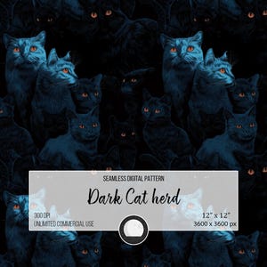 Dark Gothic Cat Seamless Pattern: Halloween Fabric, Sublimation (PNG Digital Download)