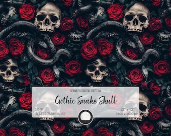Gothic Schlangen-Schädel-nahtlose Muster | Schädel Digitales Papier | Schlange Sublimation PNG