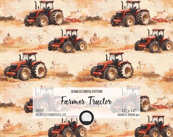 Watercolor Tractor Seamless Pattern: Rustic Farmhouse Decor (Digital Download)