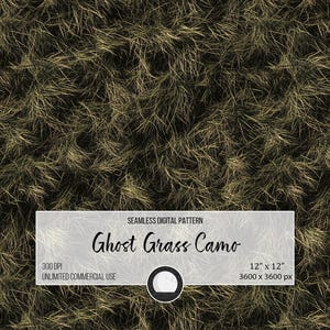 May include: Seamless digital pattern of a light brown grass texture, called "Ghost Grass Camo". The pattern is 12 inches by 12 inches and 3600 pixels by 3600 pixels.
