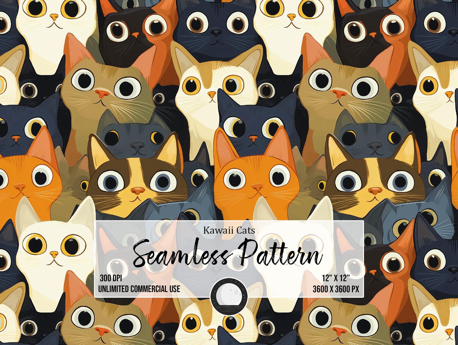 Playful Cat Pattern Kawaii Cartoon Cats Seamless Pattern | Playful Kitty Art (digital ...