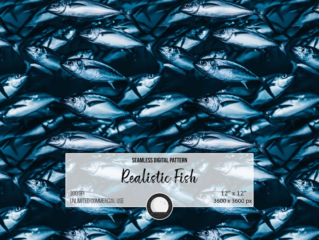 Realistic Fish Pattern Realistic Fish Seamless Pattern | Underwater Ocean Digital Paper | Blue ...