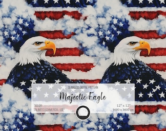 Majestic Eagle Seamless Pattern | American Flag Digital Print | Patriotic Bald Eagle Wallpaper