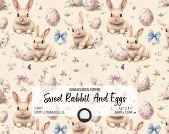 Bunny & Floral Egg Seamless Pattern: Easter Fabric Design (Digital Download)