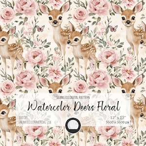 Watercolor Deer & Butterfly Seamless Pattern | Fancy Floral Love Design for Sublimation, Nursery Decor, Scrapbook and Fabric Printing
