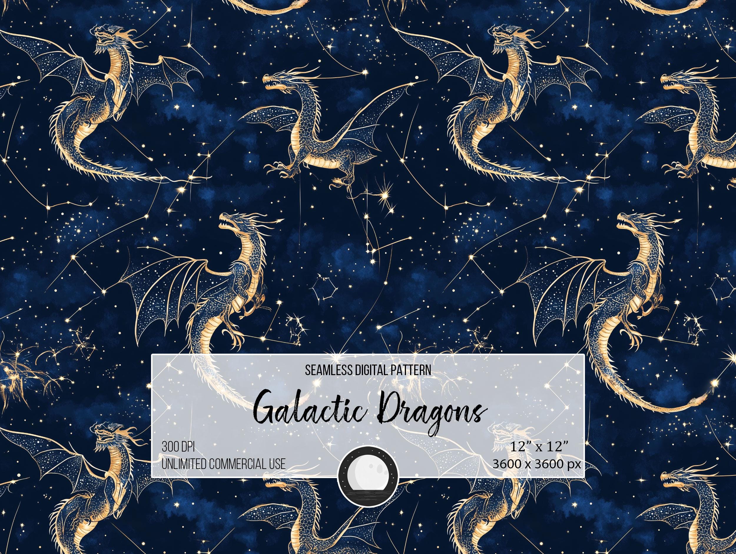 Galactic Dragons Seamless Pattern: Celestial Fantasy Design (digital ...