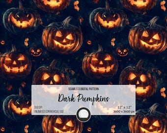 Dunkle Halloween Kürbis Muster | Jack O&#39;Lantern Digitales Papier | Gruselige Herbst Sublimation PNG | 30x30cm | 300 DPI