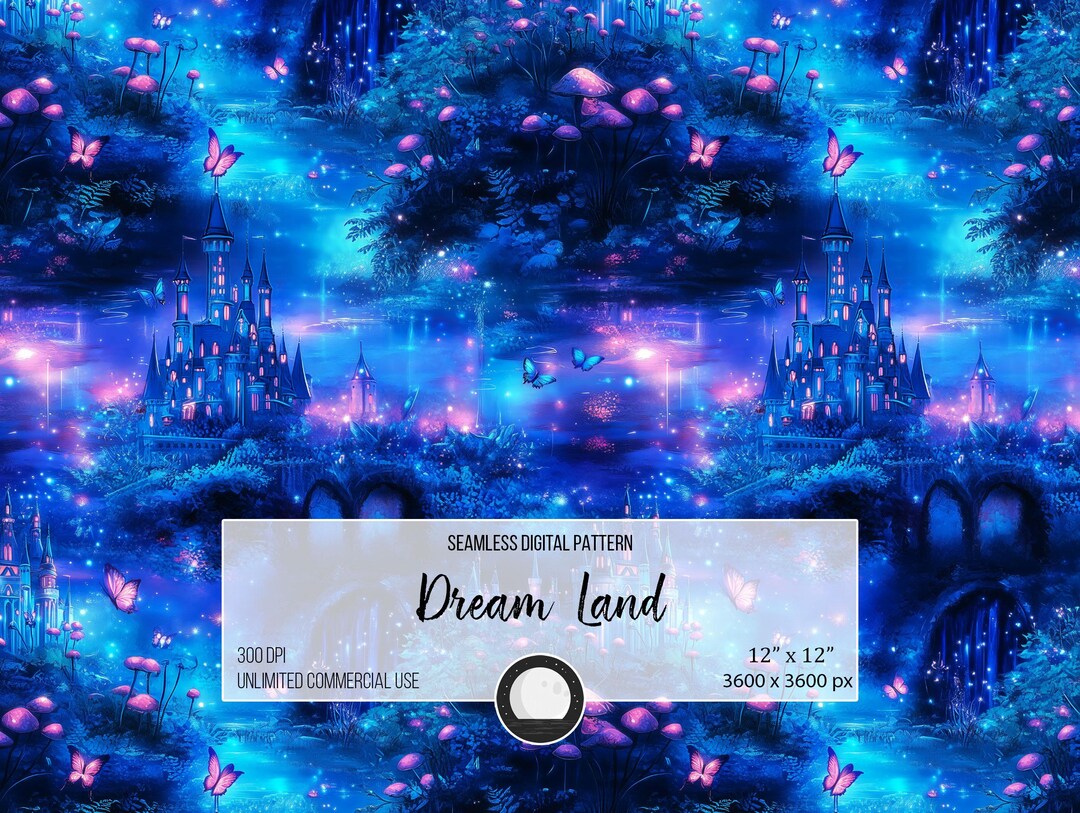 Fantasy Fairyland Castle Seamless Pattern | Magical Glow Digital Paper ...