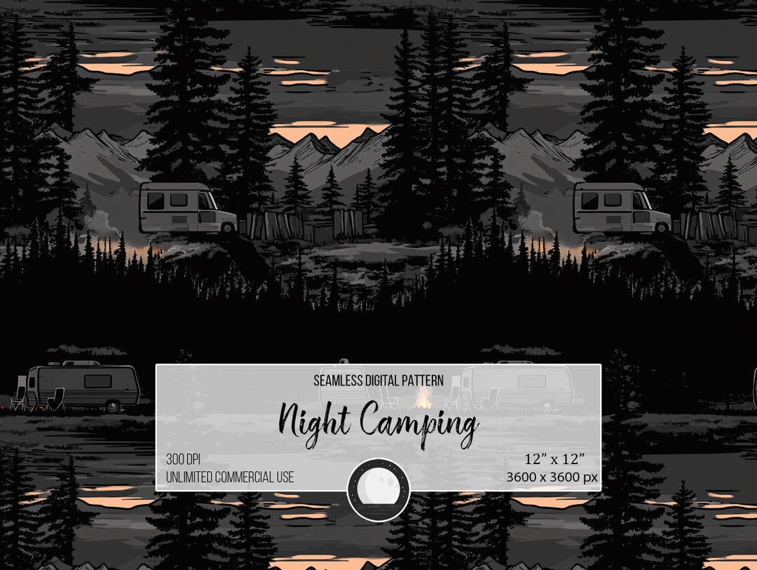 Night Camping Seamless Pattern: RV Camper Digital Design (300DPI) - Etsy