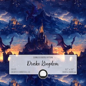 Dragon Castle Seamless Pattern | Fantasy Sublimation Print (Digital Download)