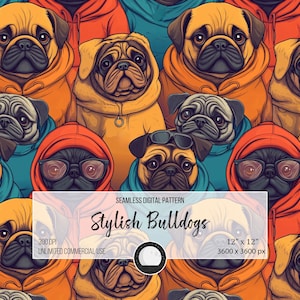 Trendy Pug and Bulldog Seamless Pattern | Cool Dog Print for DIY Crafts & Sublimation Projects, Vibrant husky-themed wallpaper