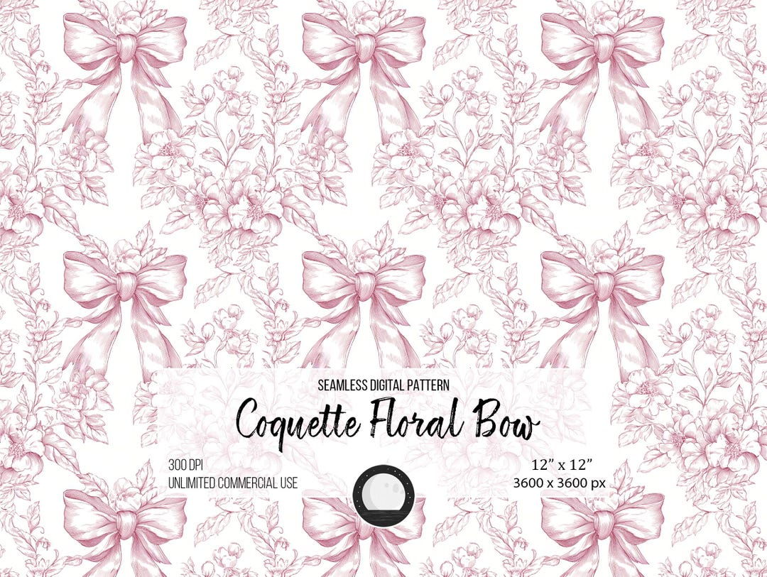 Coquette Pink Coquette Bow Seamless Pattern PNG SVG | Fancy Floral Love ...