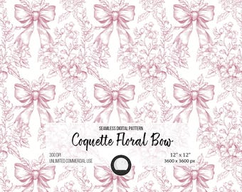 Pink Coquette Bow Seamless Pattern PNG SVG, Pink Bow Coquette Bow ...