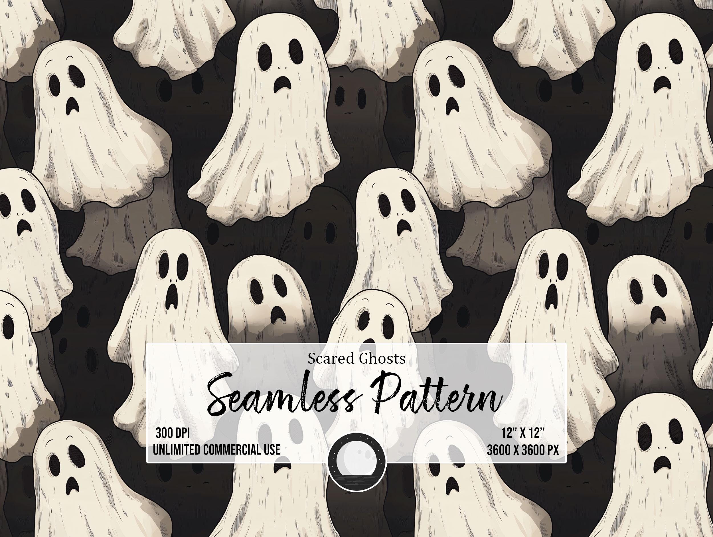 Old Scared Pattern Scared Ghosts Seamless Pattern | Cute Halloween PNG (digital Download ...