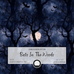 Gothic Bats in Woods Seamless Pattern: Halloween Digital Paper (12x12, 300 DPI)