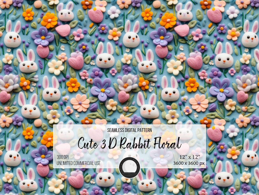 3D Rabbit Floral Pattern | Easter Bunny Seamless Design (digital ...