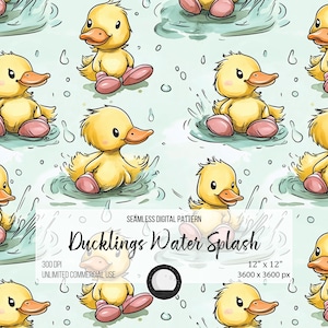 Ducklings Water Splash Seamless Pattern: Nursery Fabric (Digital Download)
