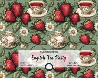 English Tea Party Seamless Pattern | Vintage Floral Fabric, Sublimation & DIY Cottagecore Design