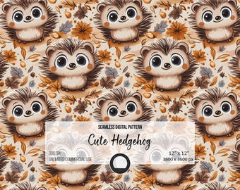 Hedgehog Seamless Pattern: Autumn Woodland Digital Paper (12x12” PNG, 300DPI)