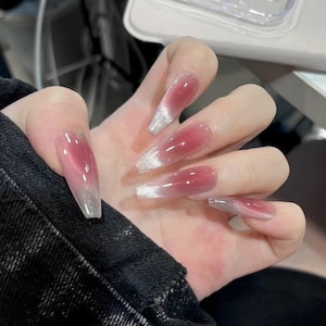Romantic Pink Blush French Glittery Cat Eye Press on Nails | False Nails | Long nails
