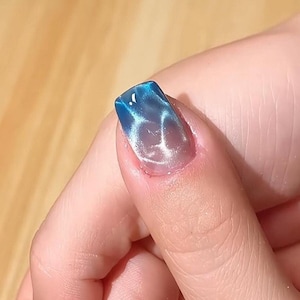 Glitter Ocean Blue Sea Waves Cat Eye Nail Chrome French Tips Aurora Press on Nail |Beautiful Fun Ocean Inspired Nails |Summer Holiday Nail