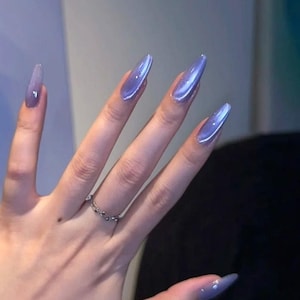 Hübsches lila Galaxie Katzenauge Drücken Sie auf die Nägel | Lange Nägel | Katzenaugen Nägel