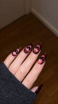Galaxy Red Velvet Cat's Eye Love nails |Hand Drawn Cat eye Glittery Press on Nails |Fairy Almond nails |Gift Nails Valentines Nails product logo