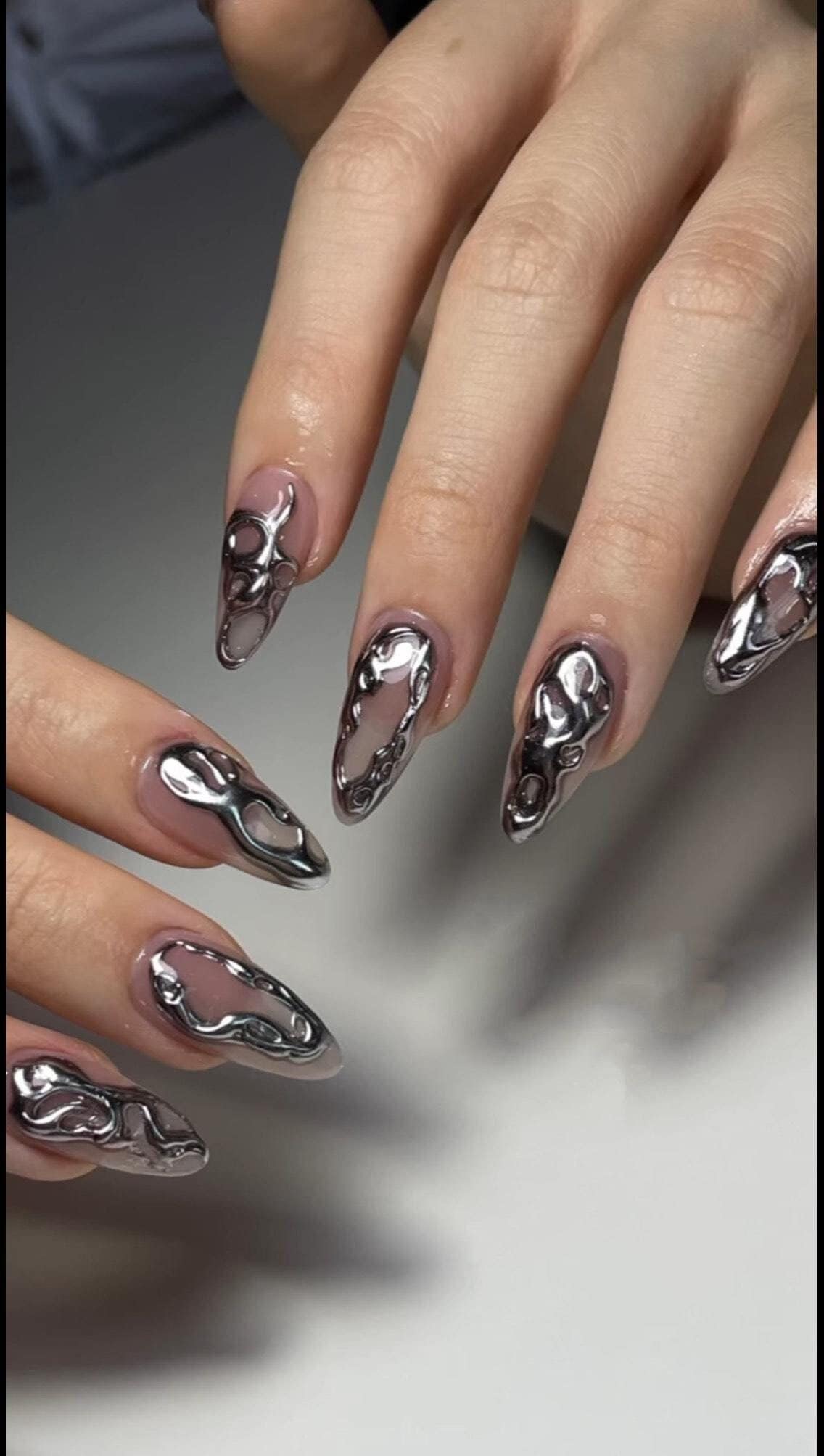 Y2K Holographic Silver Nails 2025