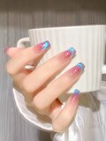 Glittery Pinky Red Blush Blue Cat Eye French Style Reusable Nails| Press on Nails | Beautiful Nails | Short nails product logo
