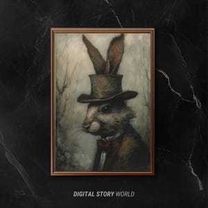 Gothic Rabbit Art – Haunting and Whimsical Wall Print, Perfect for Dark Academia and Fantasy Lovers, Mysterious and Vintage-Inspired Decor