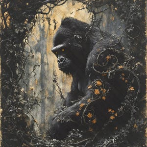 25 Background Plant Themed Gothic Animal Elements, Digital Gorilla Collage Page, Aesthetic Gothic Images JPG for your Diaries and Pictures.