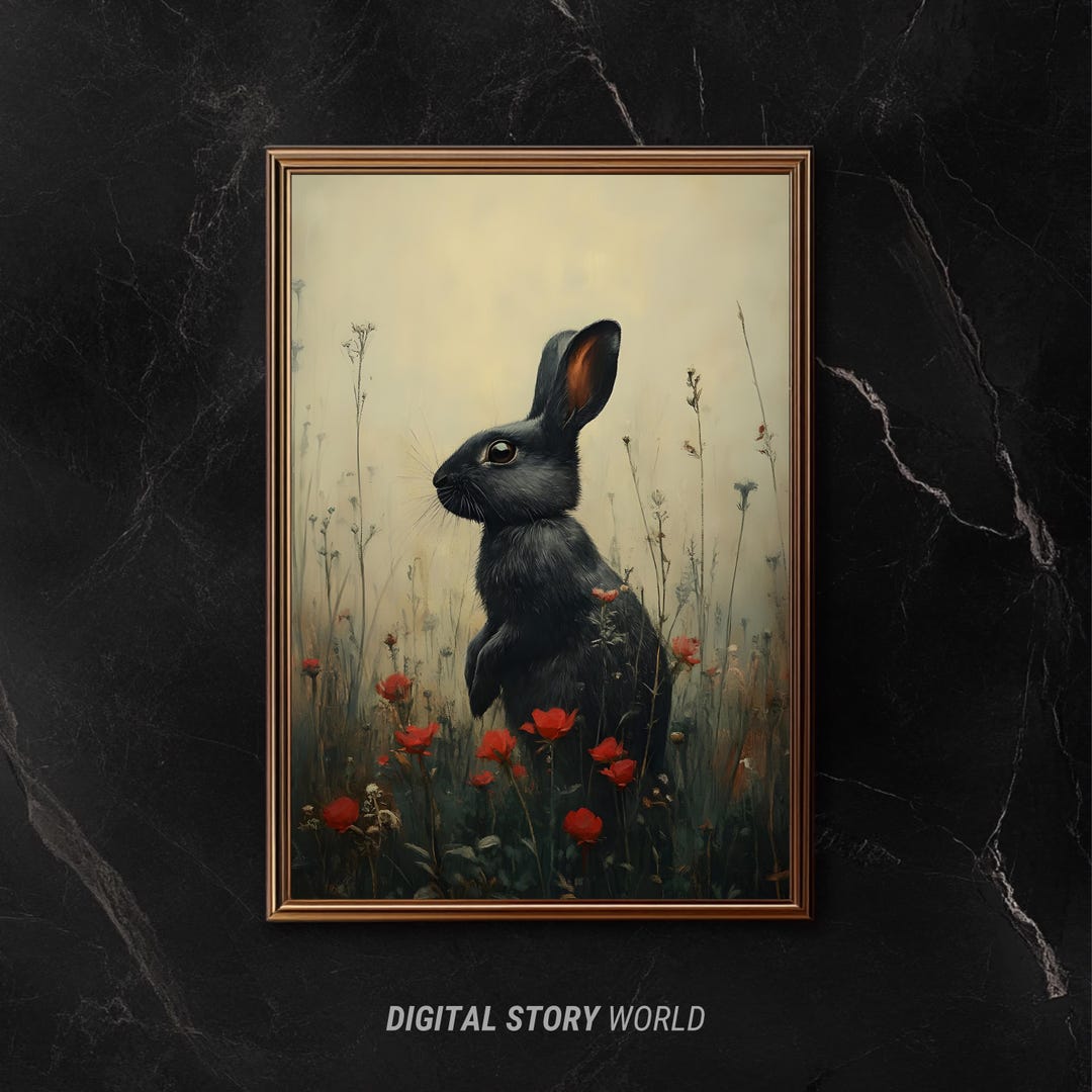Gothic Rabbit Art – Dark Academia Bunny Print, Moody and Enchanting ...