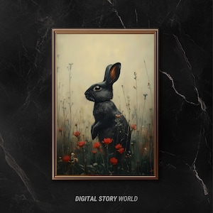 Gothic Rabbit Art – Dark Academia Bunny Print, Moody and Enchanting Wall Decor, Vintage Inspired, Mystical and Melancholic Nature Aesthetic.