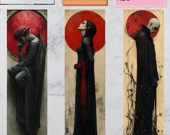 25 Vintage Bookmarks Mystical Digital Halloween Items, Digital Vampire Collage, Beautiful Gothic Stickers JPG for your Diaries and Novels.