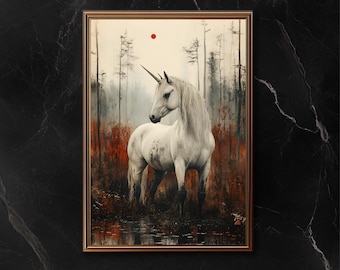 Gothic Unicorn Art – Melancholic and Mystical Wall Print, Perfect for Dark Academia & Fantasy Lovers, Timeless and Enchanting Decor.