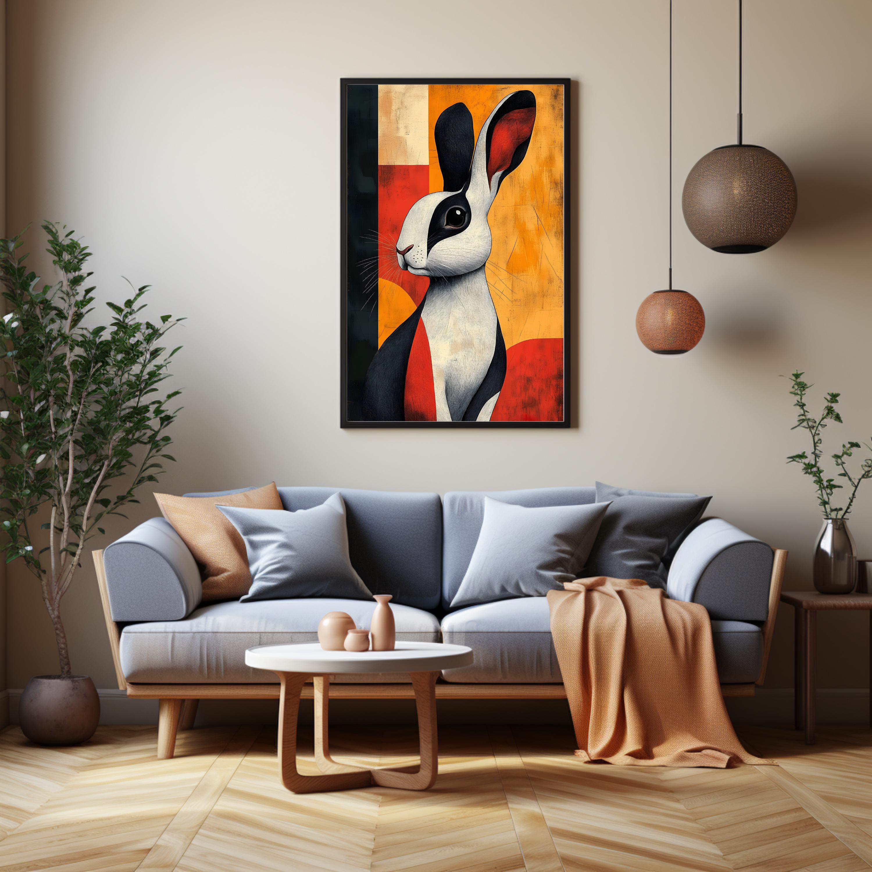 Charming Modern Rabbit Art Print, Whimsical Bunny Wall Art, Colorful ...