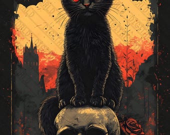 25 Gothic Scary Black Cat, Digital Halloween Items ,spooky Vibes