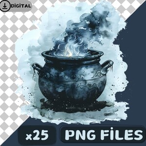 15 Druckbare Hexen Kessel Aufkleber Halloween Clip Art, digitale Halloween Kessel Designs PNG, Kessel Aufkleber für T-Shirts und Tassen, Download