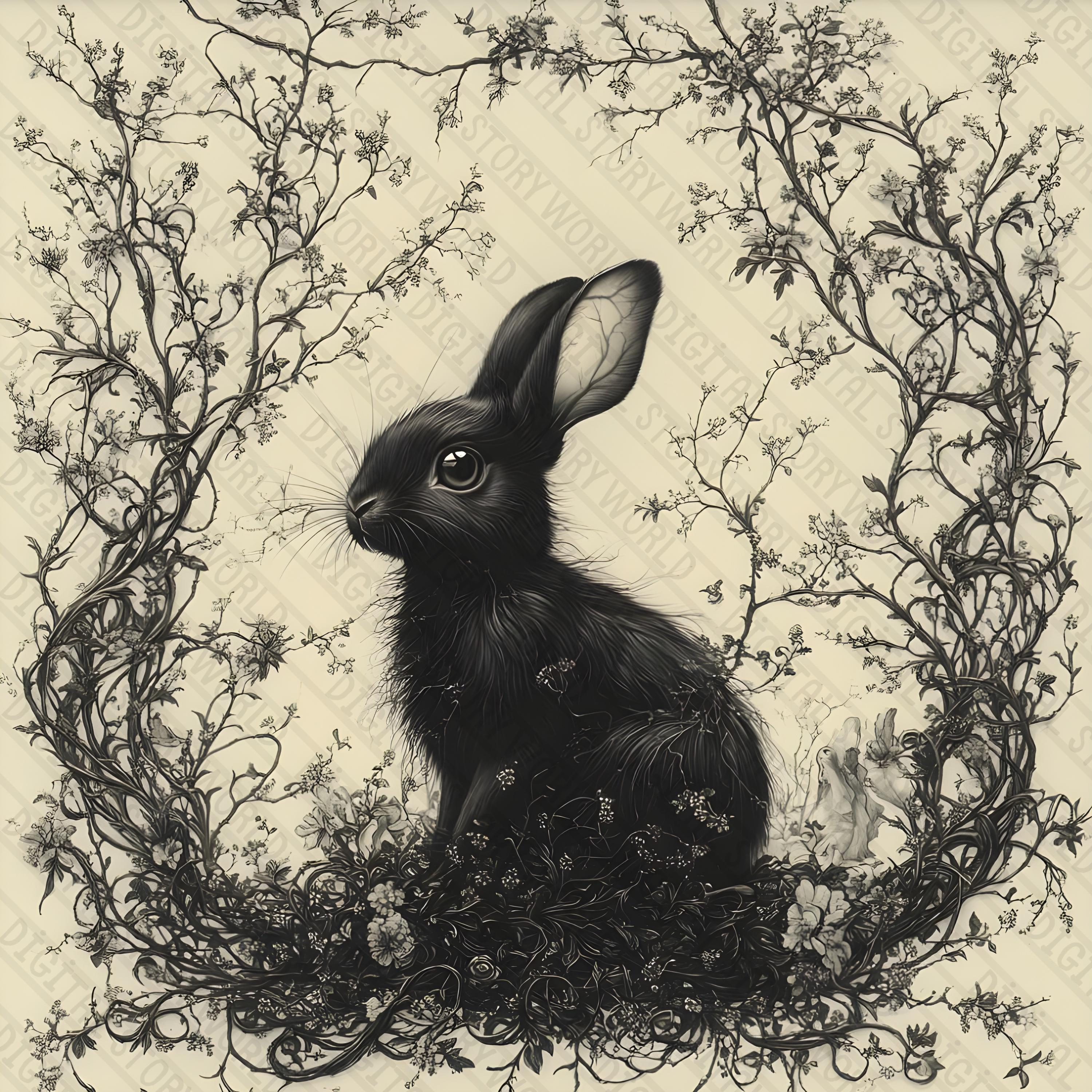 25 Gothic Rabbit Pages Pack | Printable Rabbit Backgrounds JPG | Dark ...