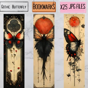 25 Marcadores Vintage Místicos Artículos Digitales de Halloween, Collage Digital de Mariposas, Hermosas Pegatinas Góticas JPG para tus Diarios y Novelas.