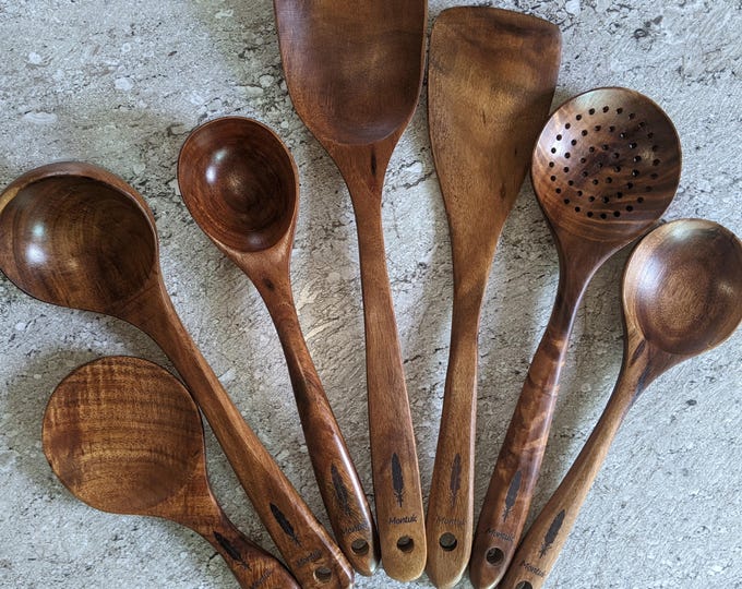 Montuk 7 Pcs Natural Teak Wood Cooking Utensils Set for Kitchen, Spoon Set.