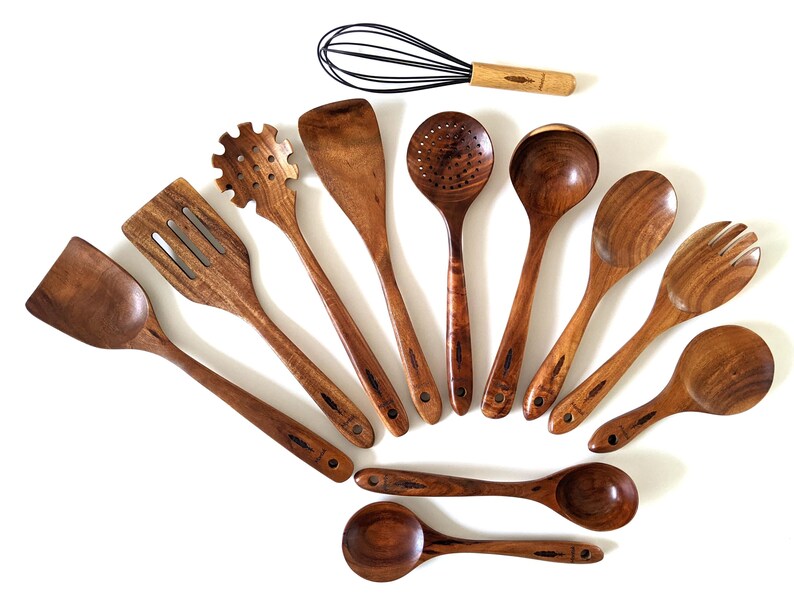 Montuk 12 Pcs Natural Teak Wood Cooking Utensils Set for Kitchen, Spoon Set.
