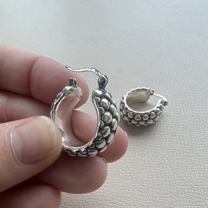 Textured Vintage Sterling Silver Hoop Earrings