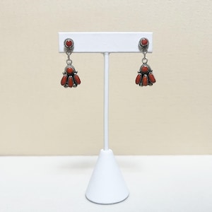 Amazing Coral Zuni Signed Dangle Sterling Silver Earrings