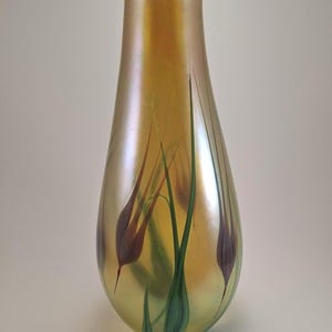 Vintage 1985 Orient & Flume, Closed Tulip Floral Vase, Beyers Signed and Dated