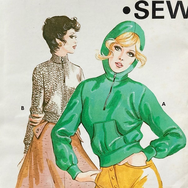 Kwik Sew 510, Size S,M,L,XL Sweater, Hoodie, zip front, Versatile, Dressy or Casual depending on Fabric! Vintage Retro Fashion, 1980s, Uncut