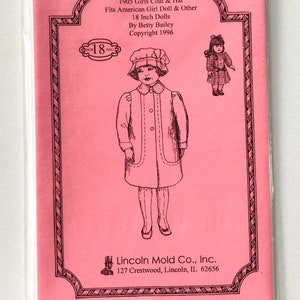 1905 Doll Coat & Hat Pattern #43, 18” Doll, American Girl, Early 20th C Period Costume Clothing, Lincoln Mold Co., Betty Bailey, Uncut, 1996